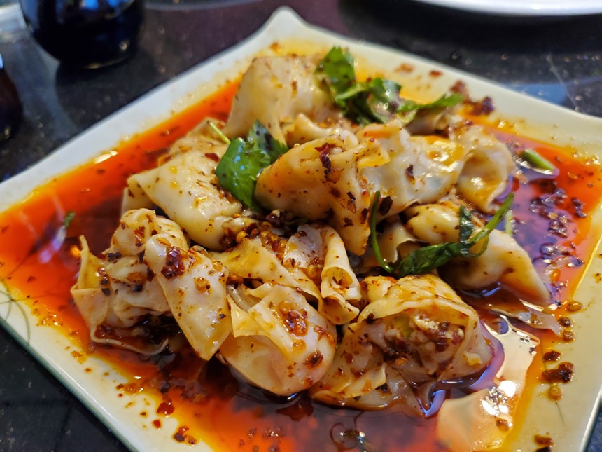 Wontons in chile oil from Little Chengdu/Blue Ocean, which will close on May 31. - MOLLY MARTIN
