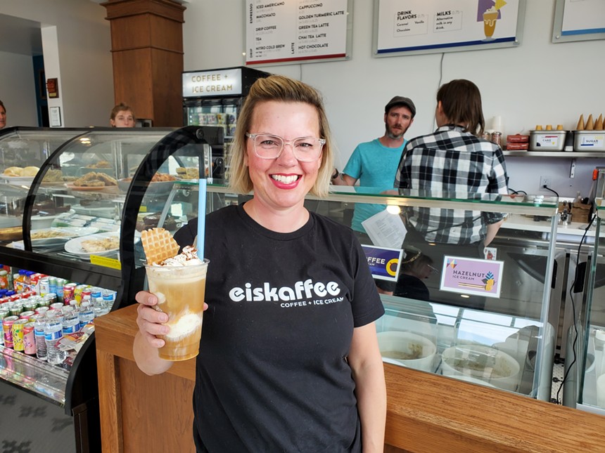 High Point Creamery co-owner Erika Thomas with a signature eiskaffee. - MOLLY MARTIN