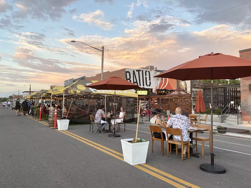 Breweries and restaurants have set up outdoor seating on Larimer Street, and now food trucks are flocking there, too. - SARAH VOELKEL