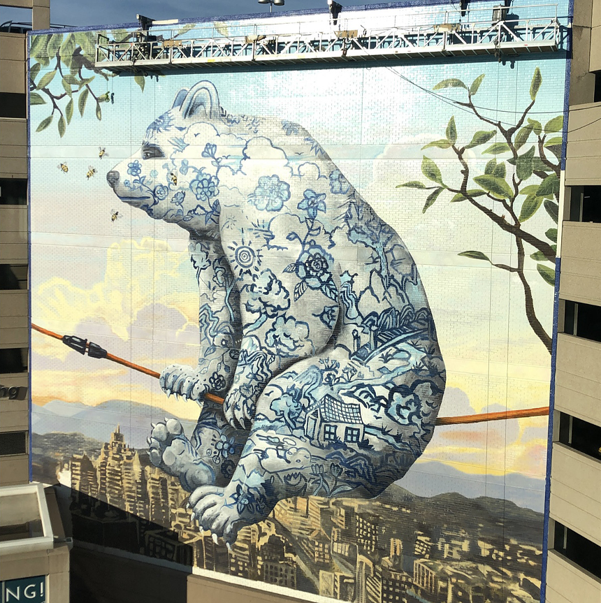 Breakable Bear, 65' x 65', 2019. Original painting by Kevin Sloan. - CHRIS & WILL KRIEG