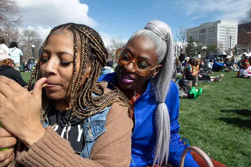 Friends toke at Civic Center Park on 4/20