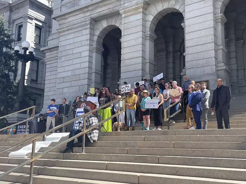 An April 12 rally at the Capitol in Denver, Colorado that saw residents rallying for utility regulation.