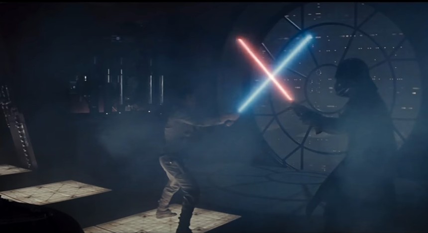 a lightsaber battle between luke skywalker and darth vader