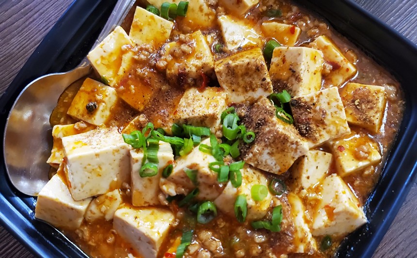 Cubes of tofu sprinkled with pepper