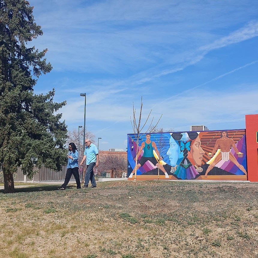 mural in park with people walking