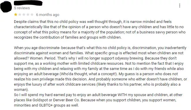 Google review for Odyssey Beerwerks.