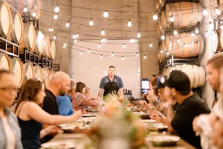 DInner in the barrel room at Stem Ciders.