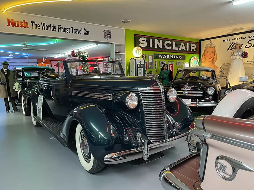 antique cars inside Rambler Ranch
