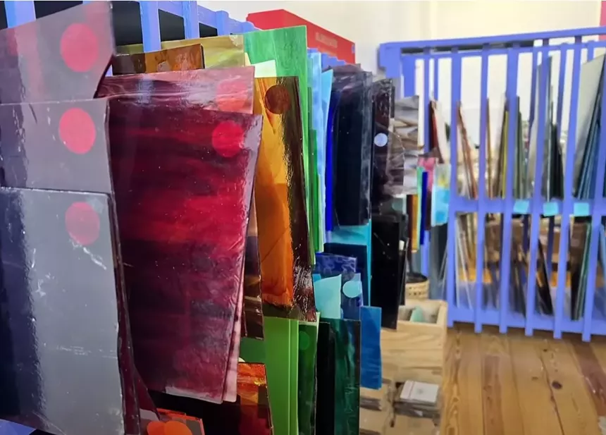 glass in a shelf