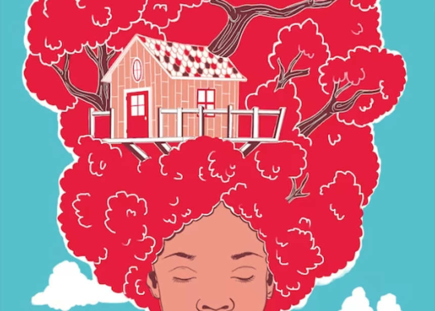 illustration of a house growing out of a woman's hair