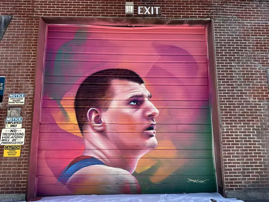 colorful portrait mural of Nikola Jokic