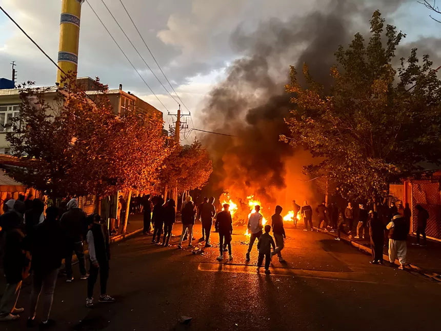 street fires in Tehran, Iran