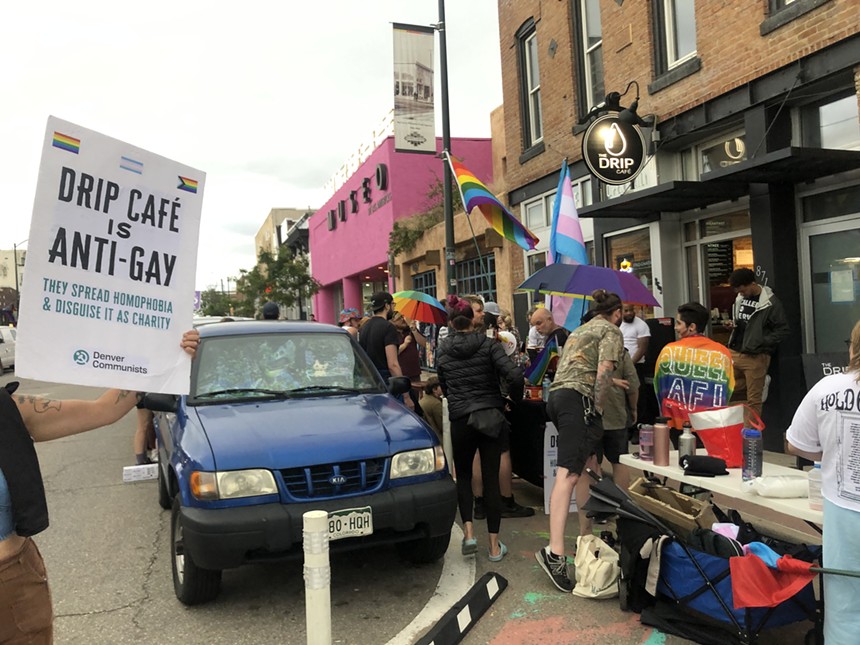 The protest on Friday, July 7, outside The Drip Cafe in Denver, Colorado.