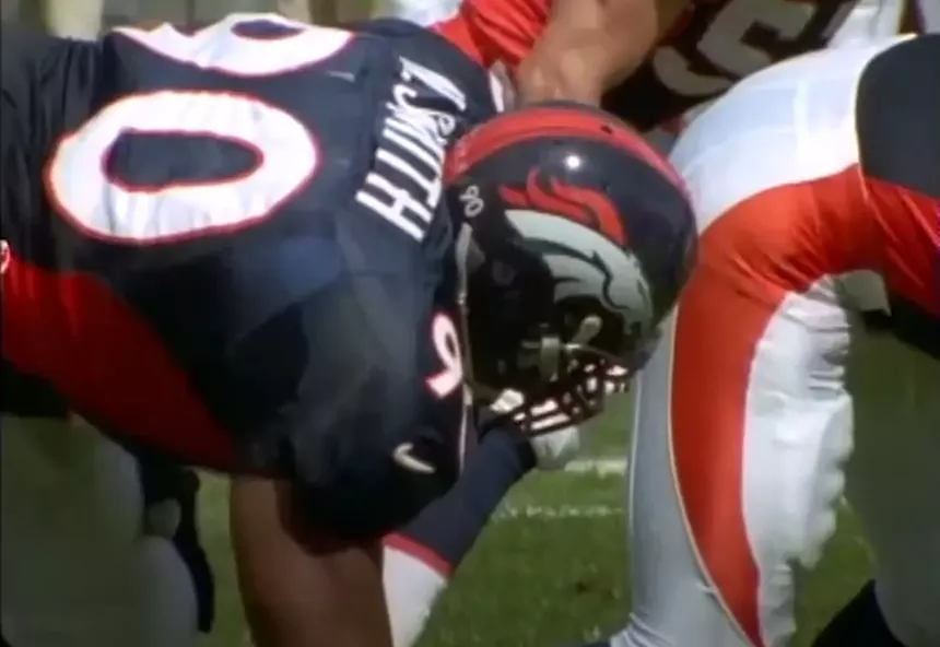 Denver Broncos defensive end Neil Smith playing a game for the team.