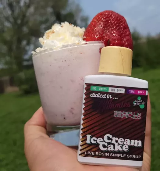 A strawberry milkshake made with Dialed In rosin syrup