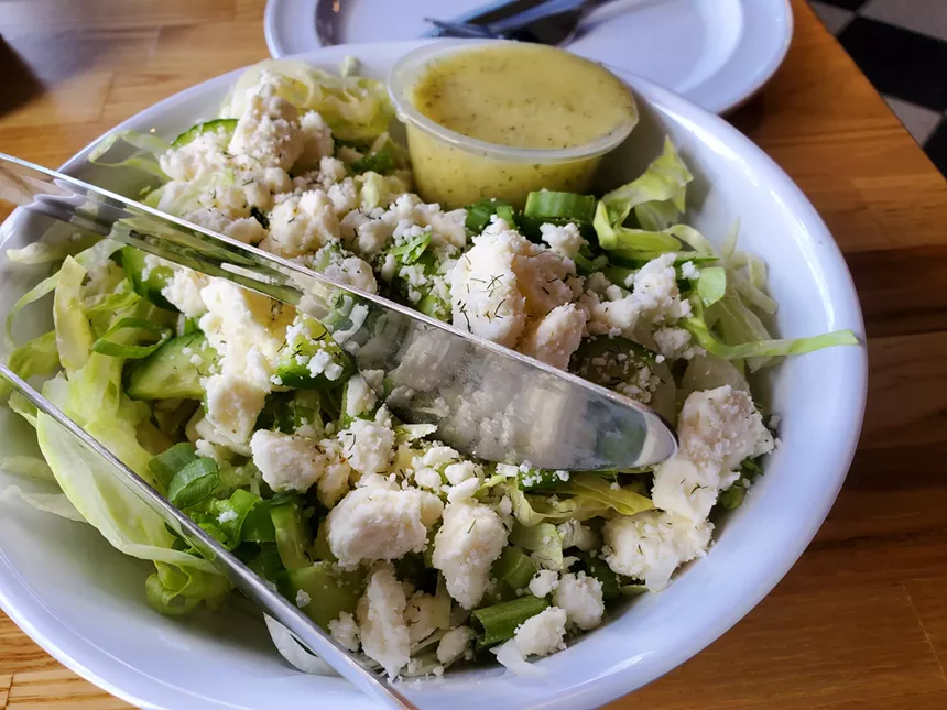a salad with feta