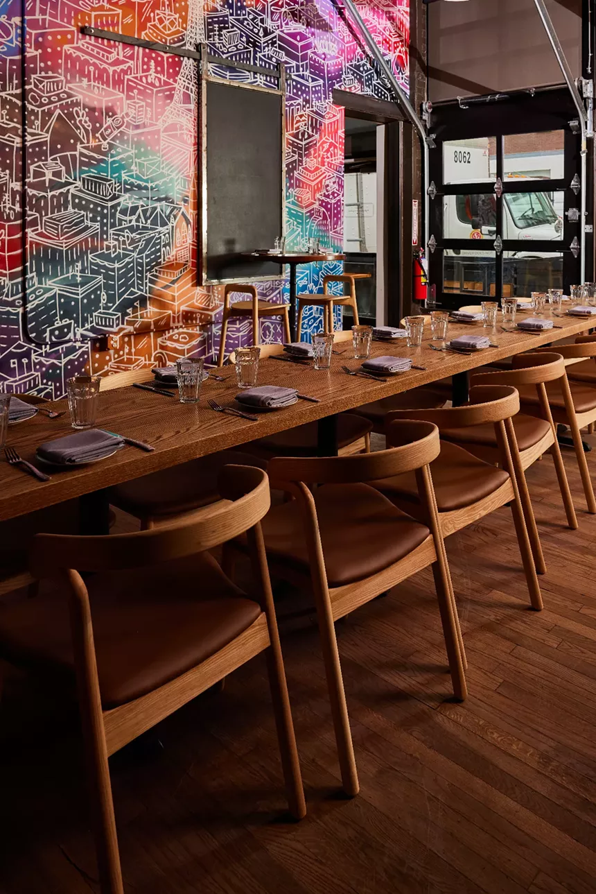 a long table with chairs