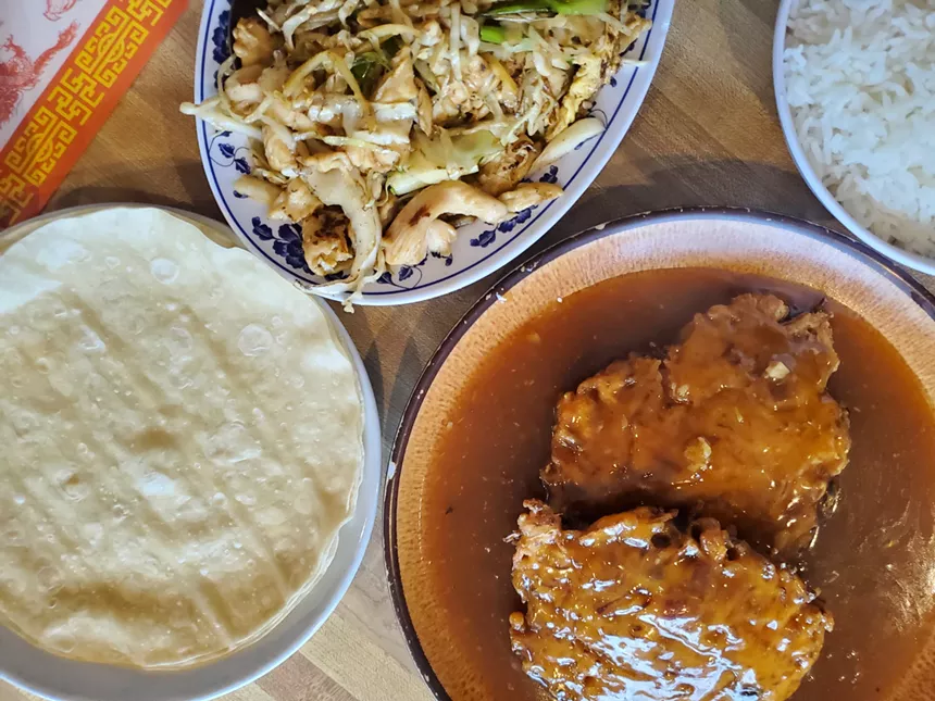 three plates of food