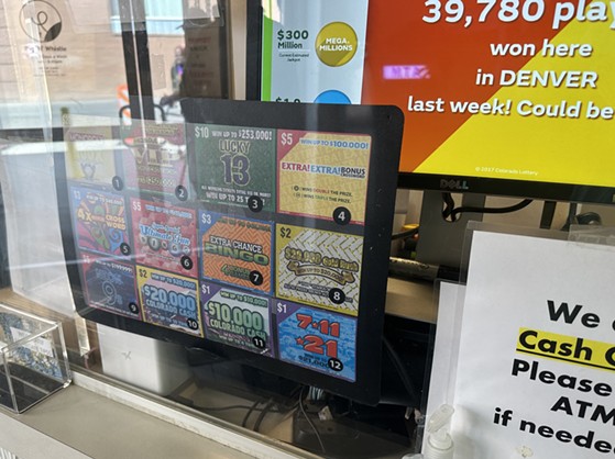 Lottery tickets for sale inside of a Colorado marijuana store