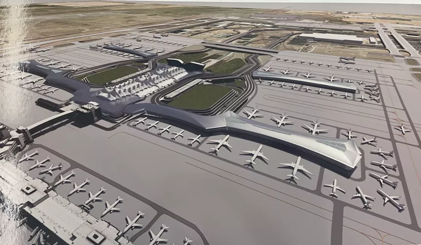 Four shiny new concourses attached to DIA's main terminal.