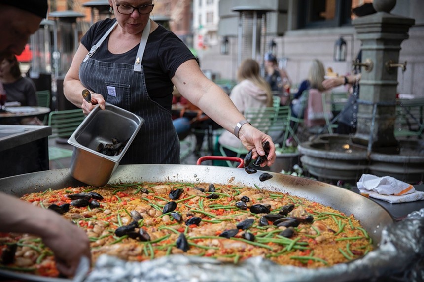 a pan of paella