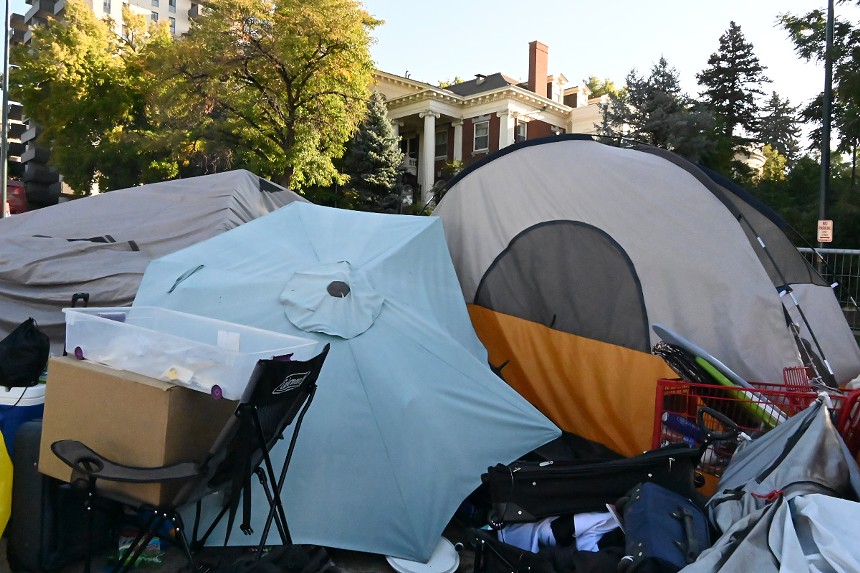 A homeless encampment sat in front of the Governor's Mansion.