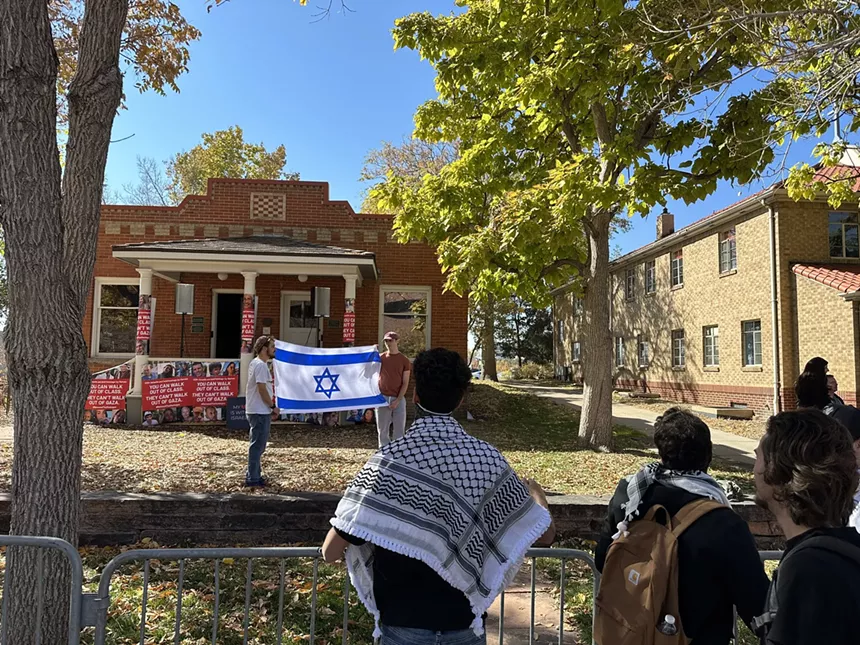 Pro-Israel supporters outside the Golda Meir House Museum being confronted by pro-Palestine demonstrators.
