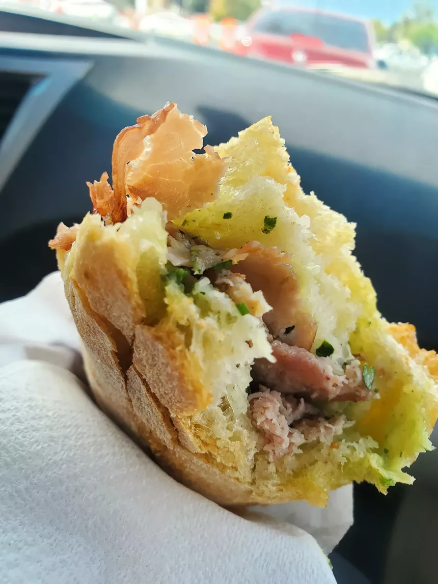 a ham sandwich on a baguette