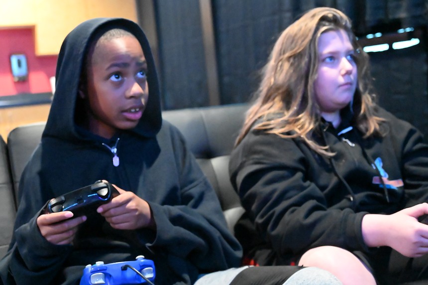 De'Mykal Johnson and Joseph Whitecalf play video games after school with Aurora's new esports program.