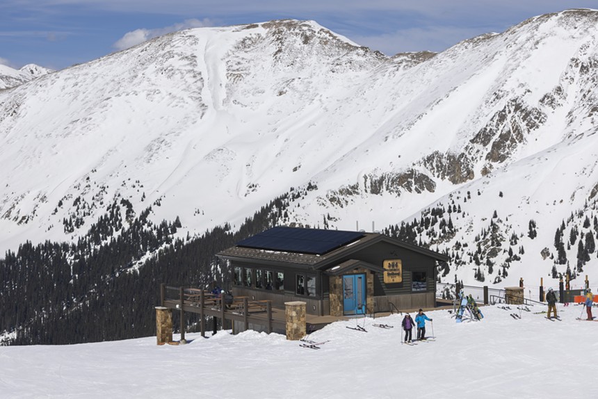 A lodge with solar panels at A-Basin