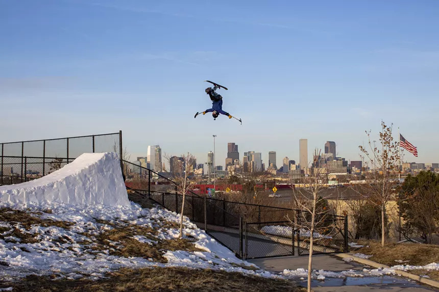 Trevor Kennison ski trick in Denver