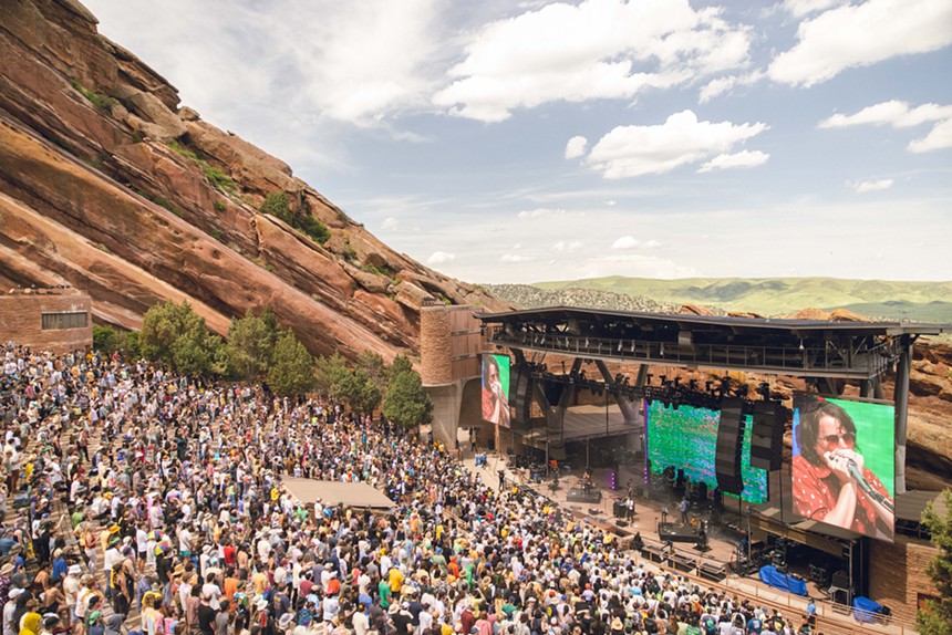 a view of an audience at Red Rocks amphitheatre