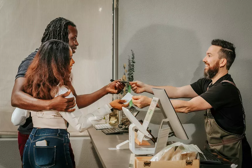 Person checking into a beer spa.