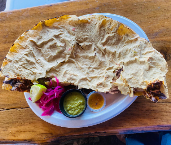 a large corn tortilla