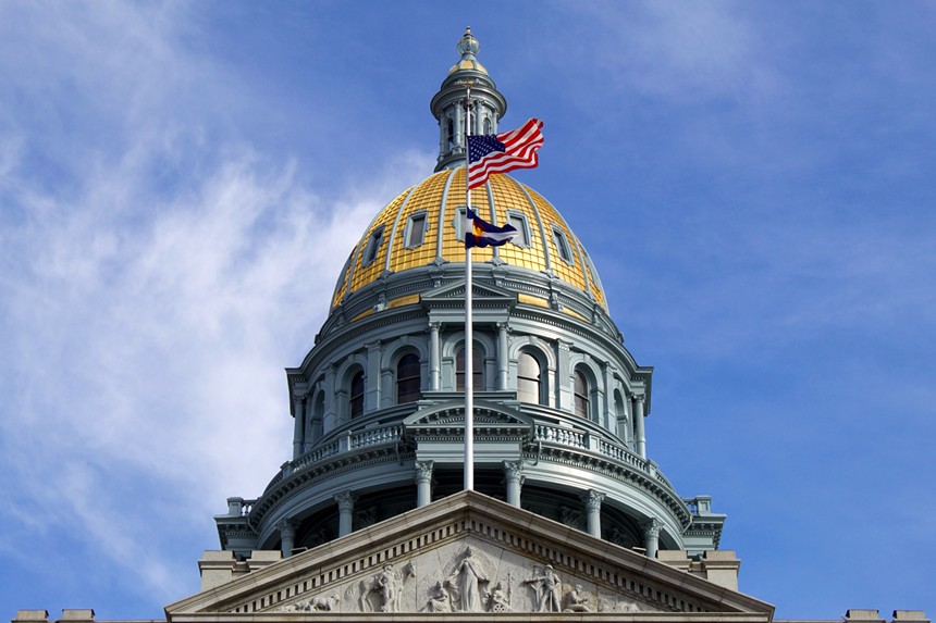 The gold dome topping the Colorado Capitol Building.