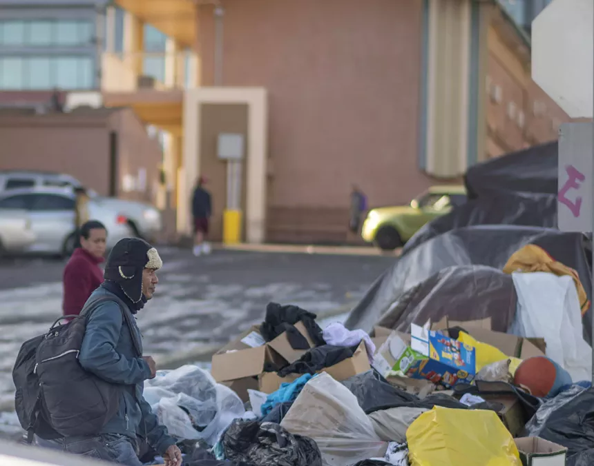 migrant camp in cold
