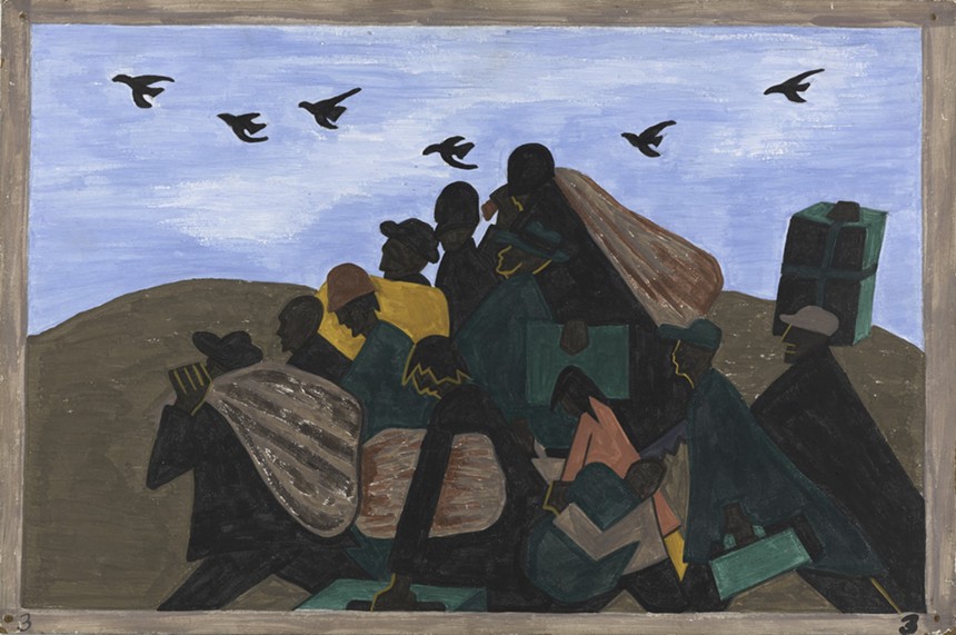painting by Jacob Lawrence of people walking