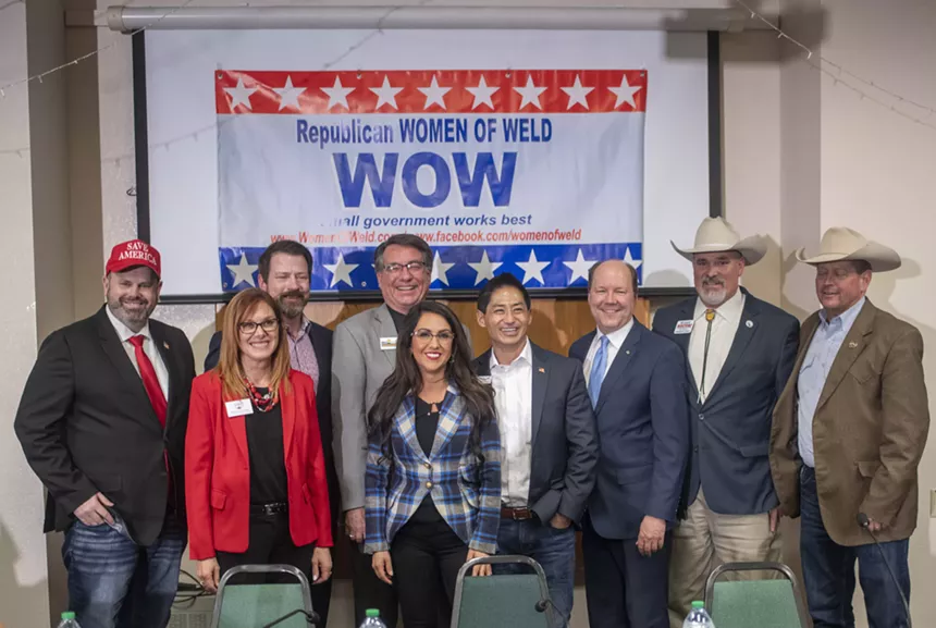 Nine of the ten Republican candidates running for Colorado's 4th Congressional District spot posing for a picture.