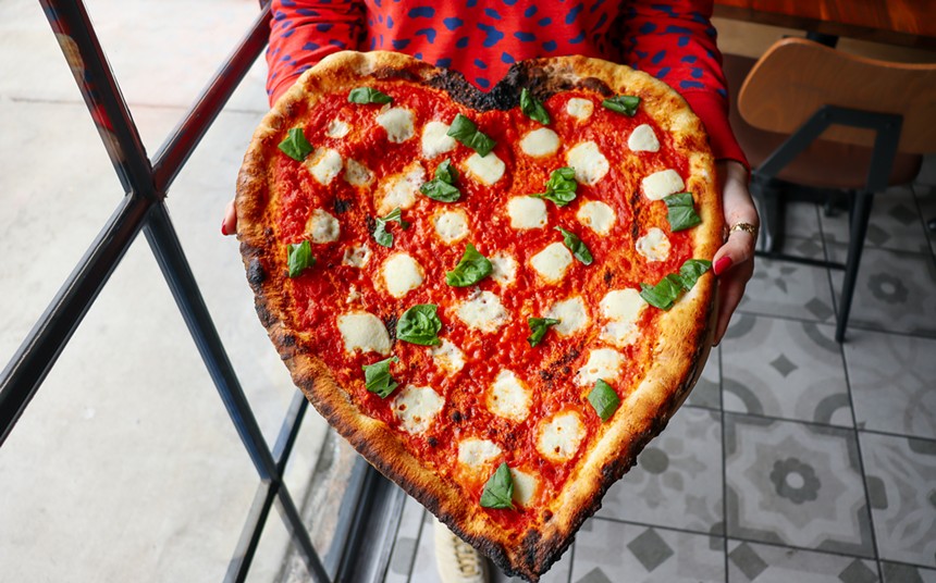 Heart-shaped pizza at Vero