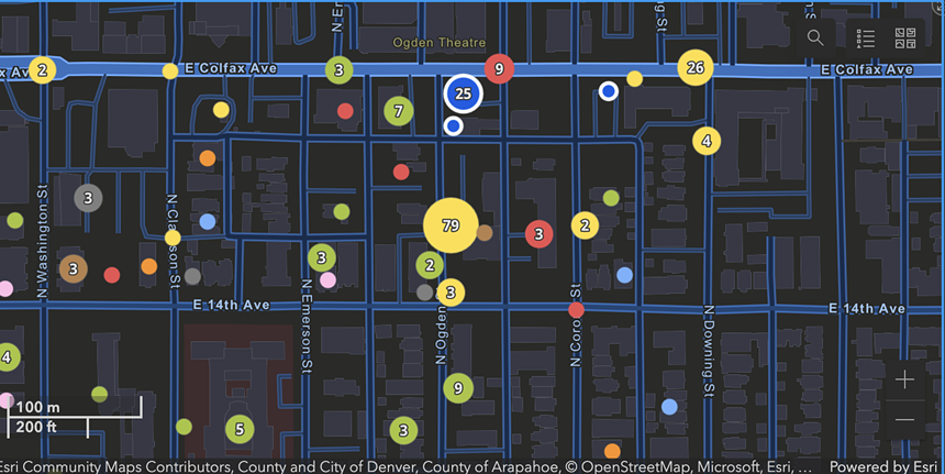 Info from the Denver Police Department's crime database,