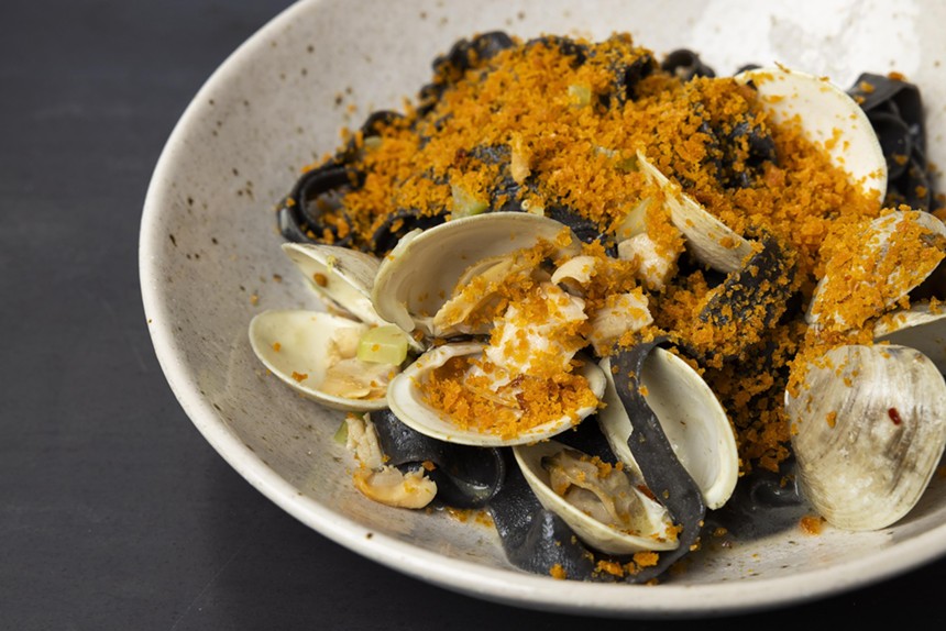 clams with black pasta
