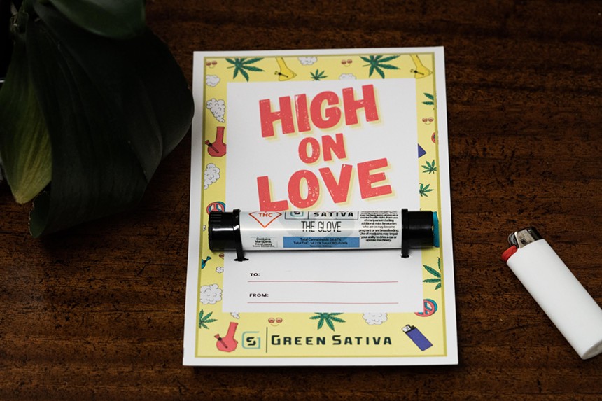 Marijuana-themed friendly Valentine's Day card with joint