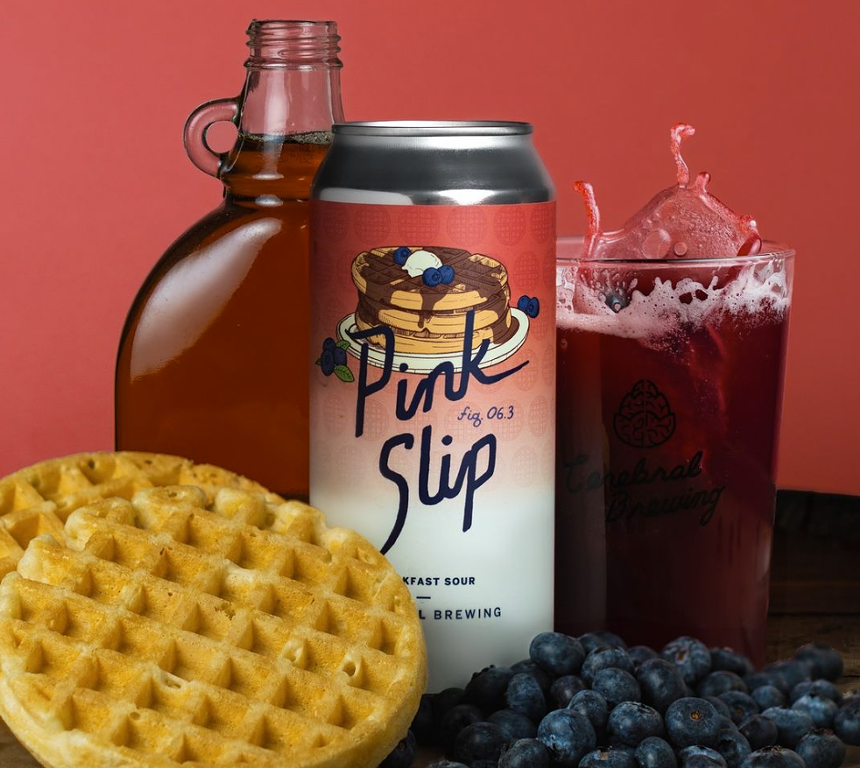 Photo of waffle and beer.