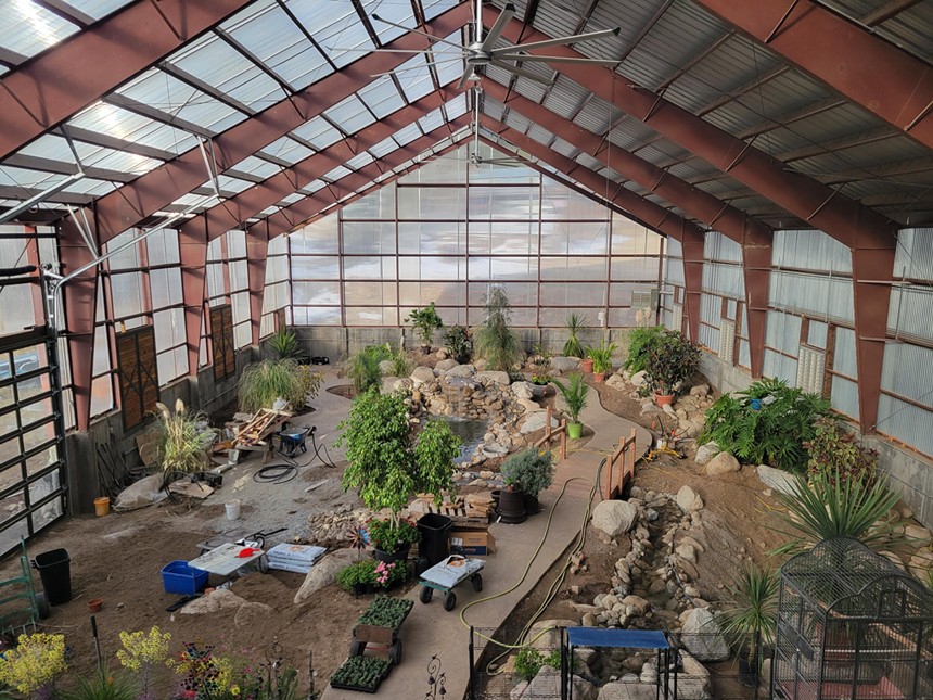 A large greenhouse partially planted at Charlotte Hot Springs and Botanical Gardens