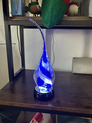 blue and silver glass art