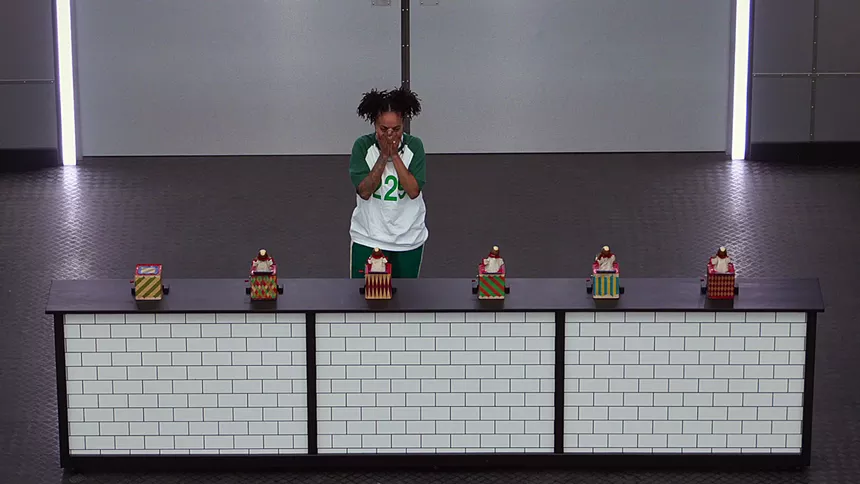 Phalisia Boothe standing alone during the jack-in-the-box game.