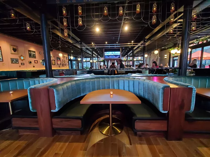 a booth inside a restaurant