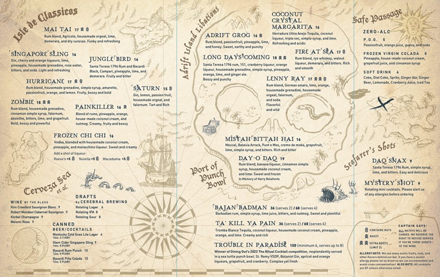 a menu that looks like a treasure map