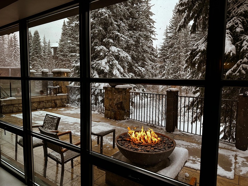 Outdoor fireplace in the snow