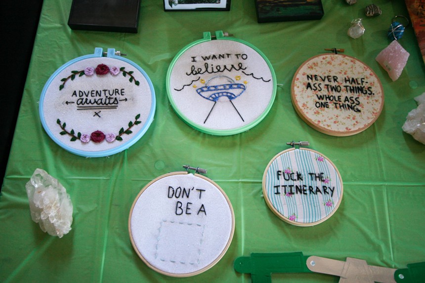 embroidered messages in hoops